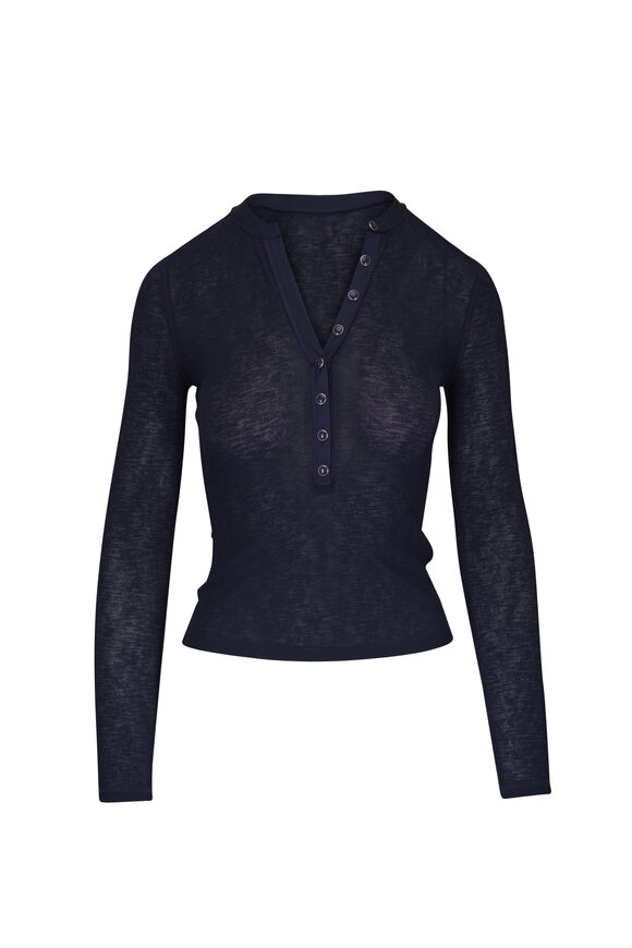 Veronica Beard Drexler Navy Ribbed Henley