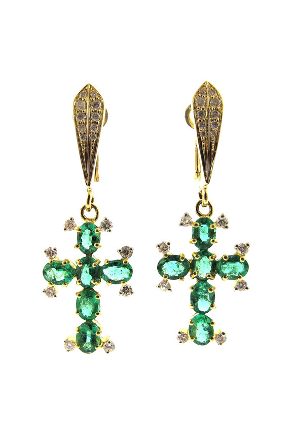 Loree Rodkin Diamond & Emerald Cross Earrings