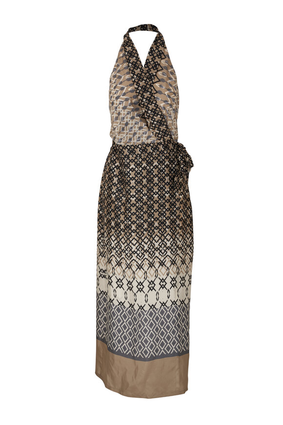 Brunello Cucinelli - Mediterraneo Halter Wrap Silk Maxi Dress 