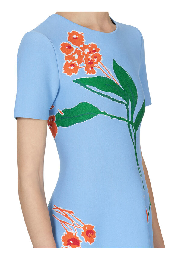 Carolina Herrera - Lake Blue Multi Floral Jacquard Midi Dress 