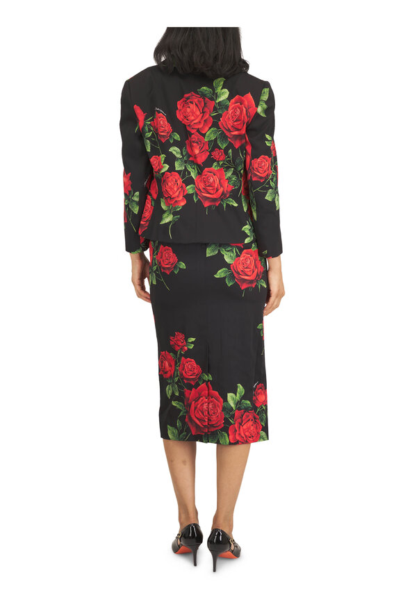 Dolce & Gabbana Dark Rose Print Silk Midi Sheath Skirt - view 3