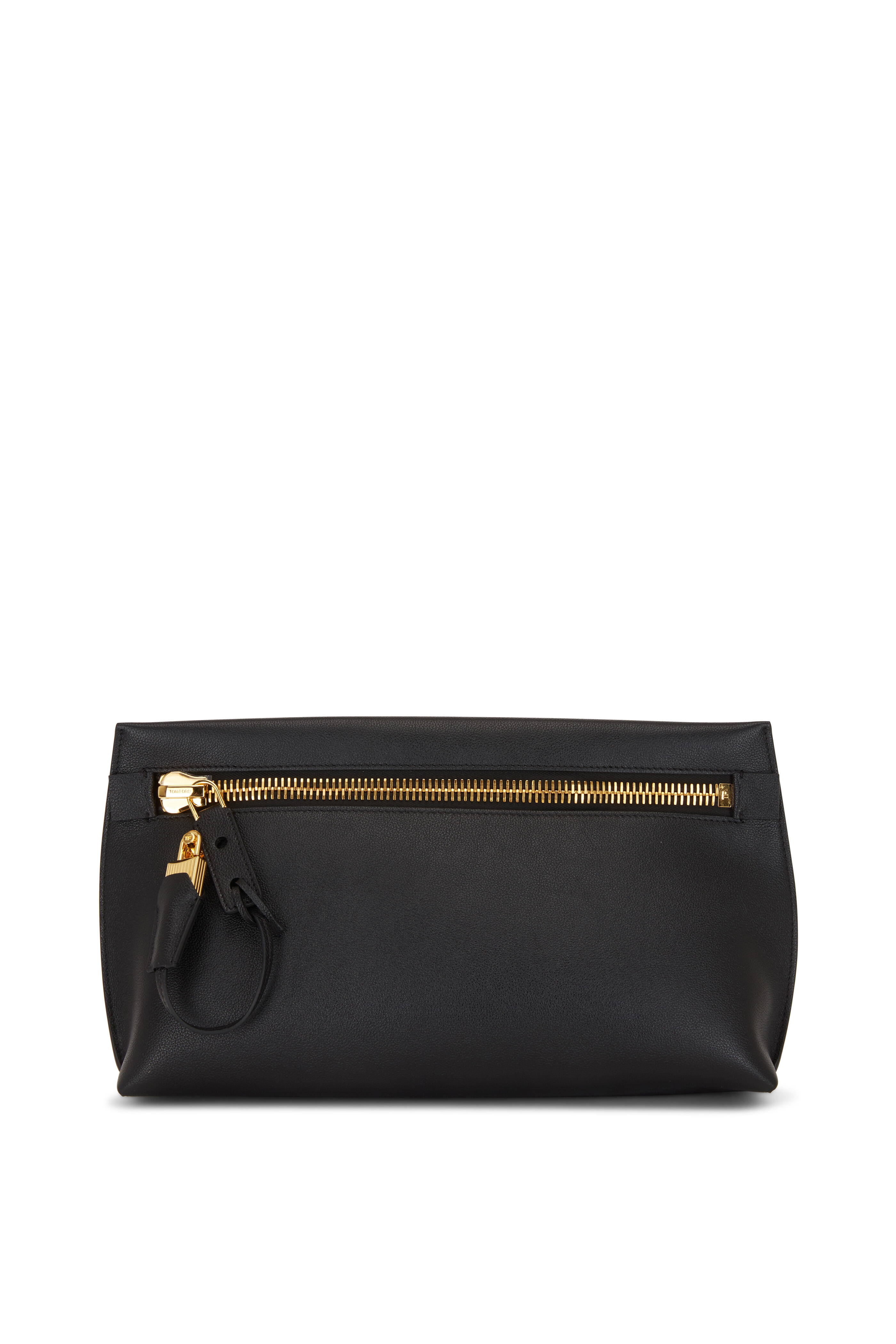 Tom Ford - Alix Black Gained Leather Large Clutch