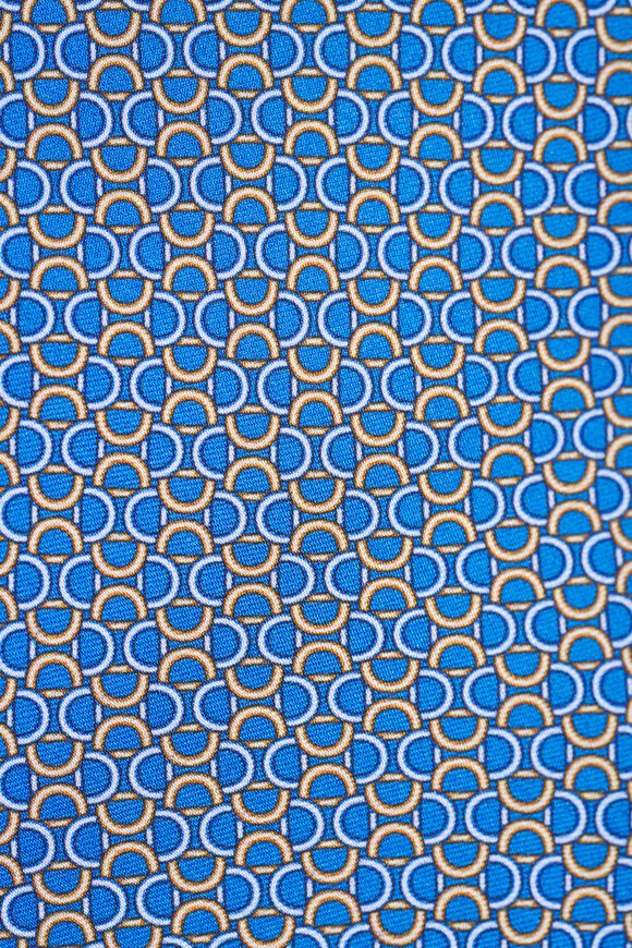 Eton Medium Blue Geometric Printed Silk Necktie - view 2