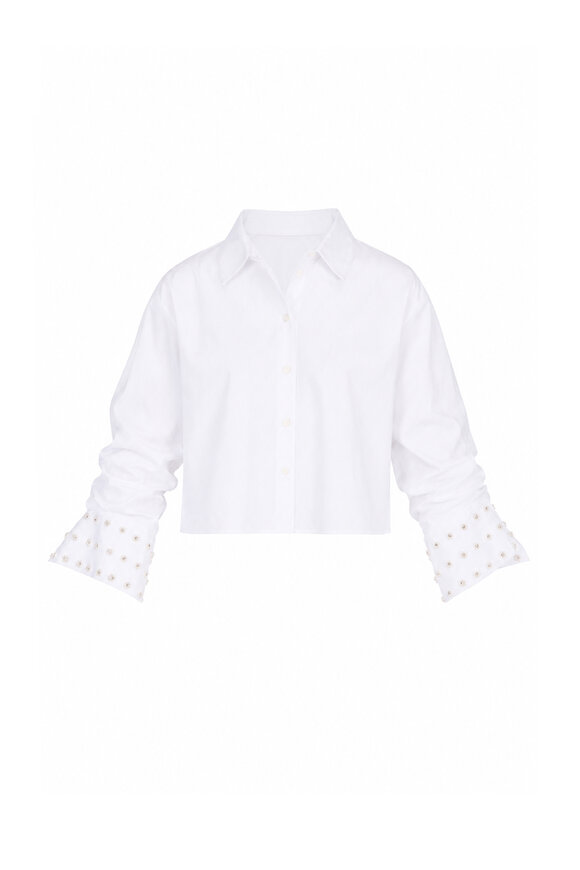 Tanya Taylor Largaux White Embellished Cuff Blouse - view 1
