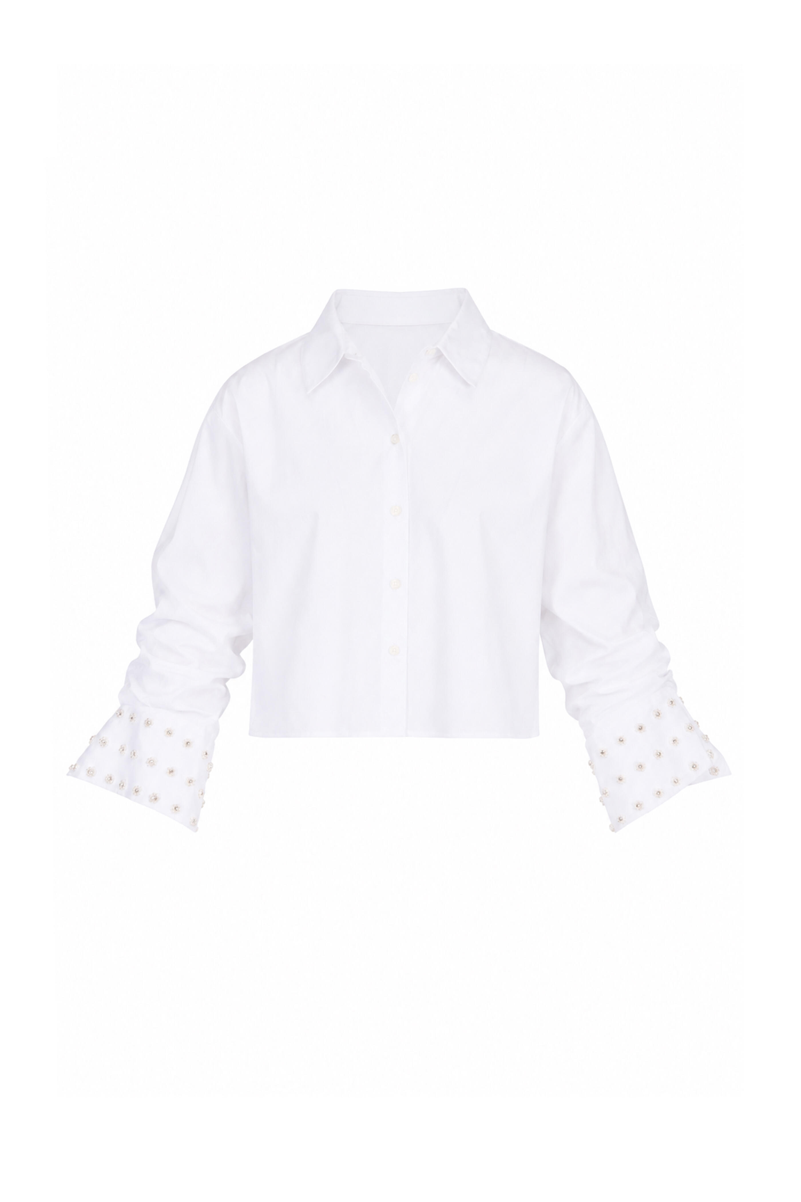 Tanya Taylor - Largaux White Embellished Cuff Blouse - view 1