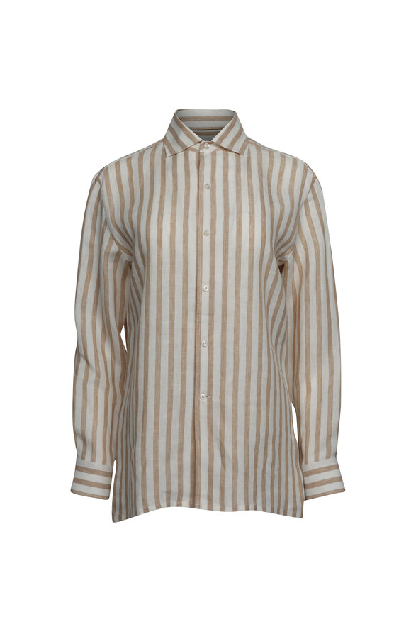 Ralph Lauren Capri Cream & Tan Stripe Button Up Shirt