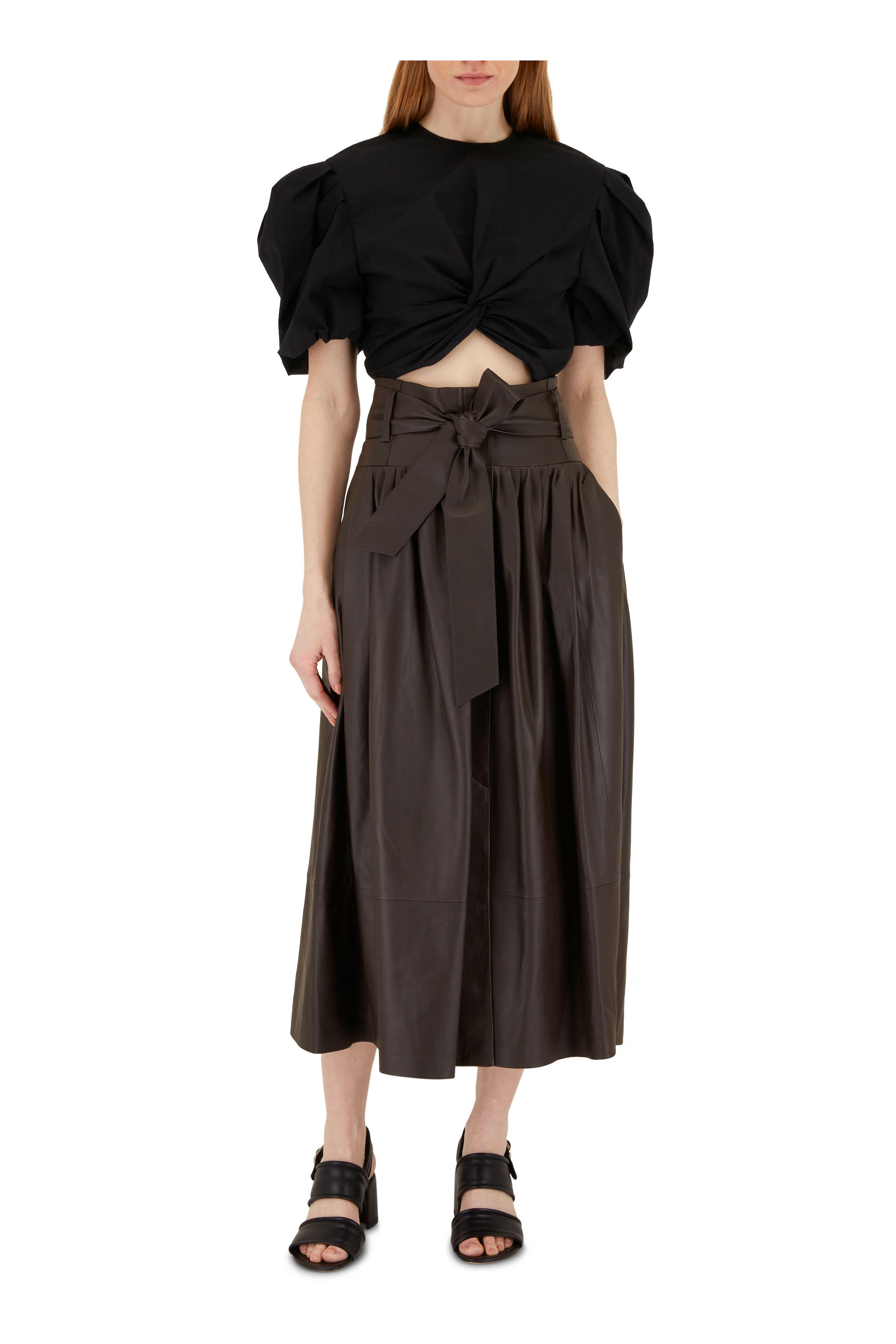 Vince - Black Twist Knot Puff Sleeve Blouse