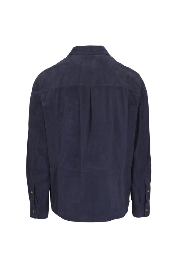 Brunello Cucinelli Pilota Navy Suede Shacket - view 3