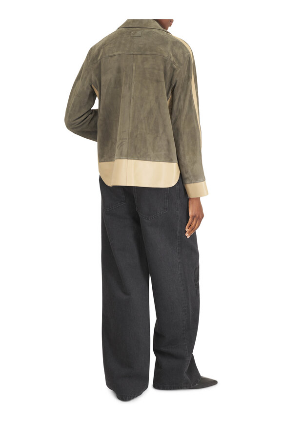 Loewe Turn-Up Khaki Green Colorblock Suede Jacket - view 4