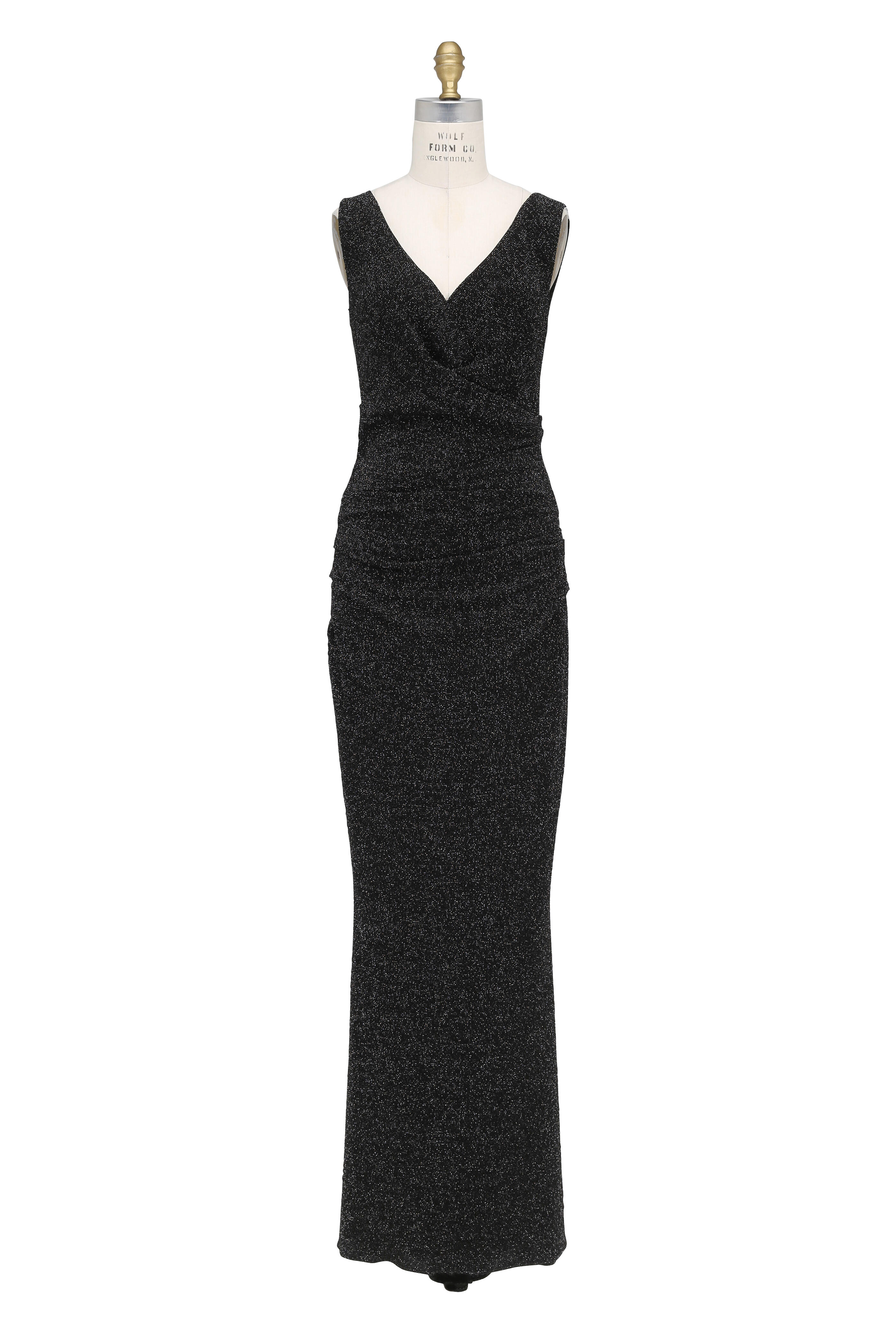 Talbot Runhof - Black Glitter Cloqué Sleeveless Gown