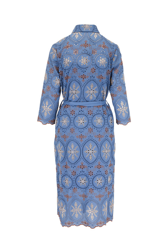 D.Exterior - Blue Eyelet Belted Shirtwaist Dress 