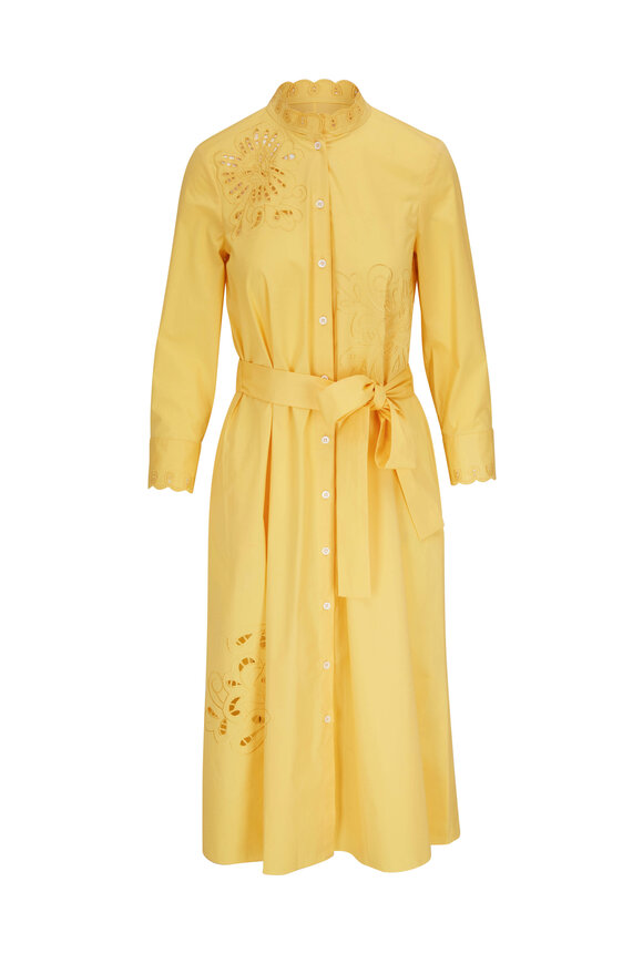 Carolina Herrera - Soft Yellow Floral Detail Shirt Dress