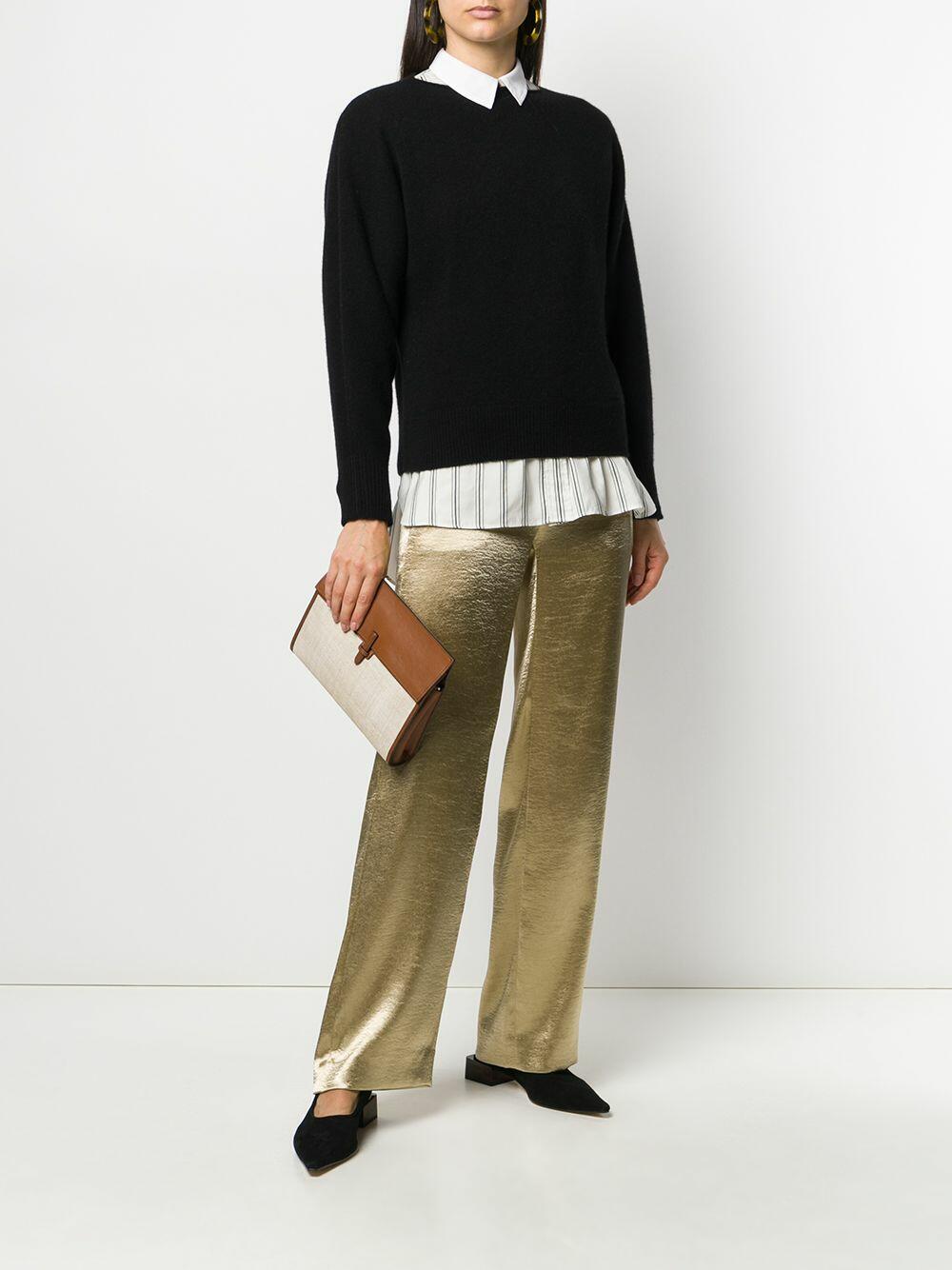 Vince - Pale Gold Metallic Textured Wide Leg Pant