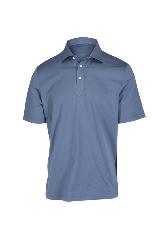 Brunello Cucinelli Denim Blue Cotton Polo