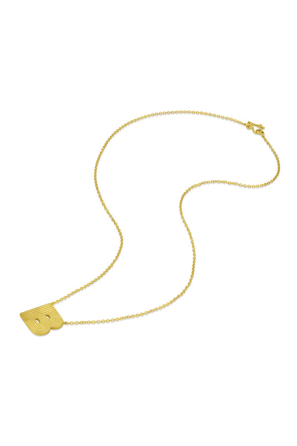 Leigh Maxwell 18k Yellow Gold Small Ridged Initial "B" Necklace - view 2