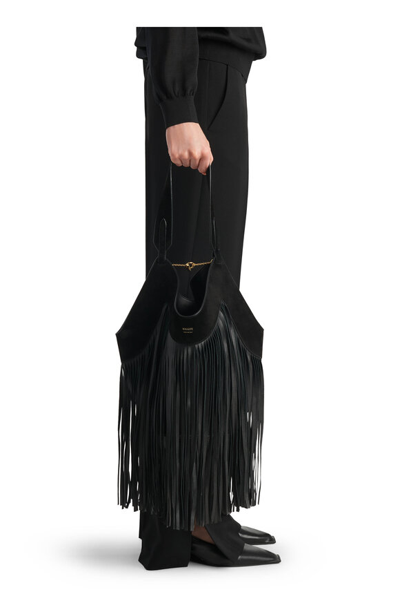 Khaite Small Lotus Black Suede Fringe Tote - view 2