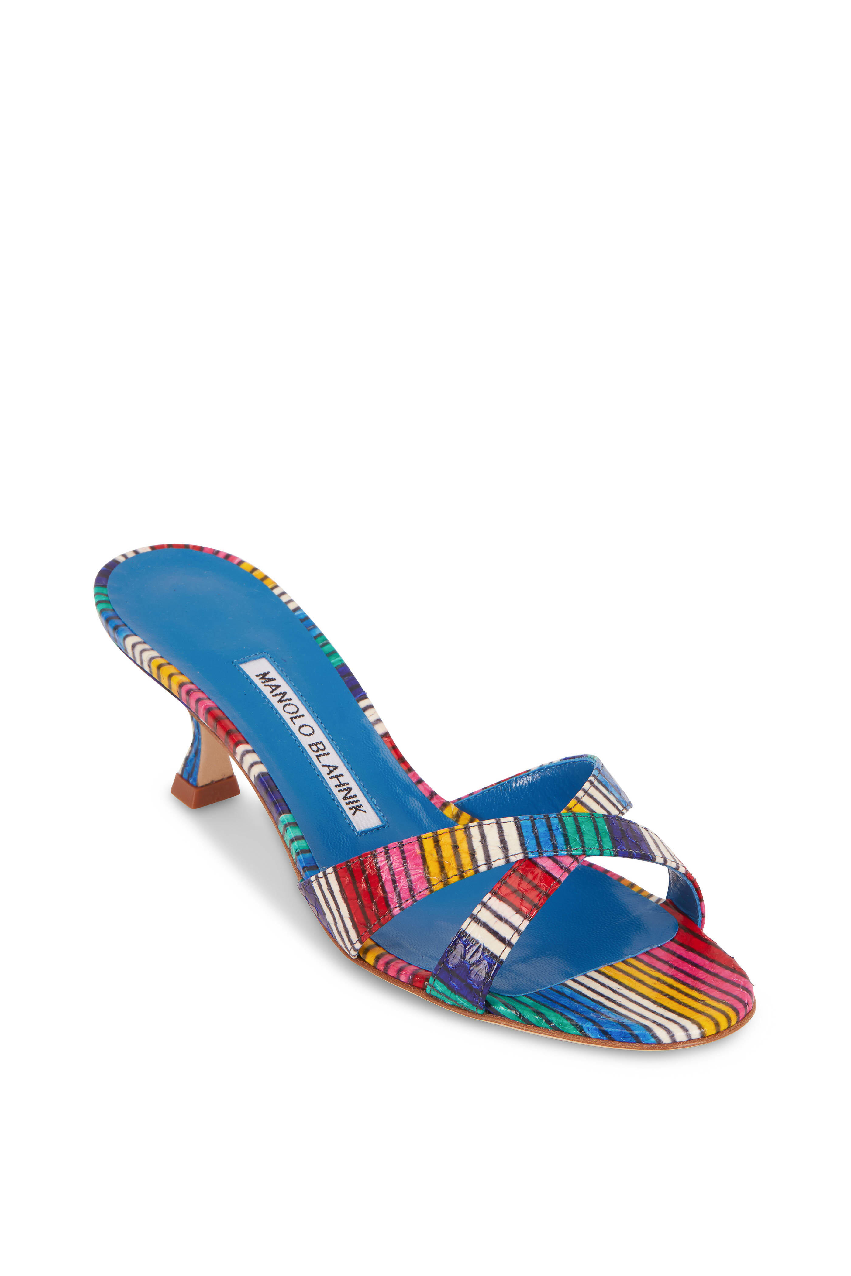 Manolo Blahnik - Callamu Rainbow Stripe Snakeskin Slide, 50mm