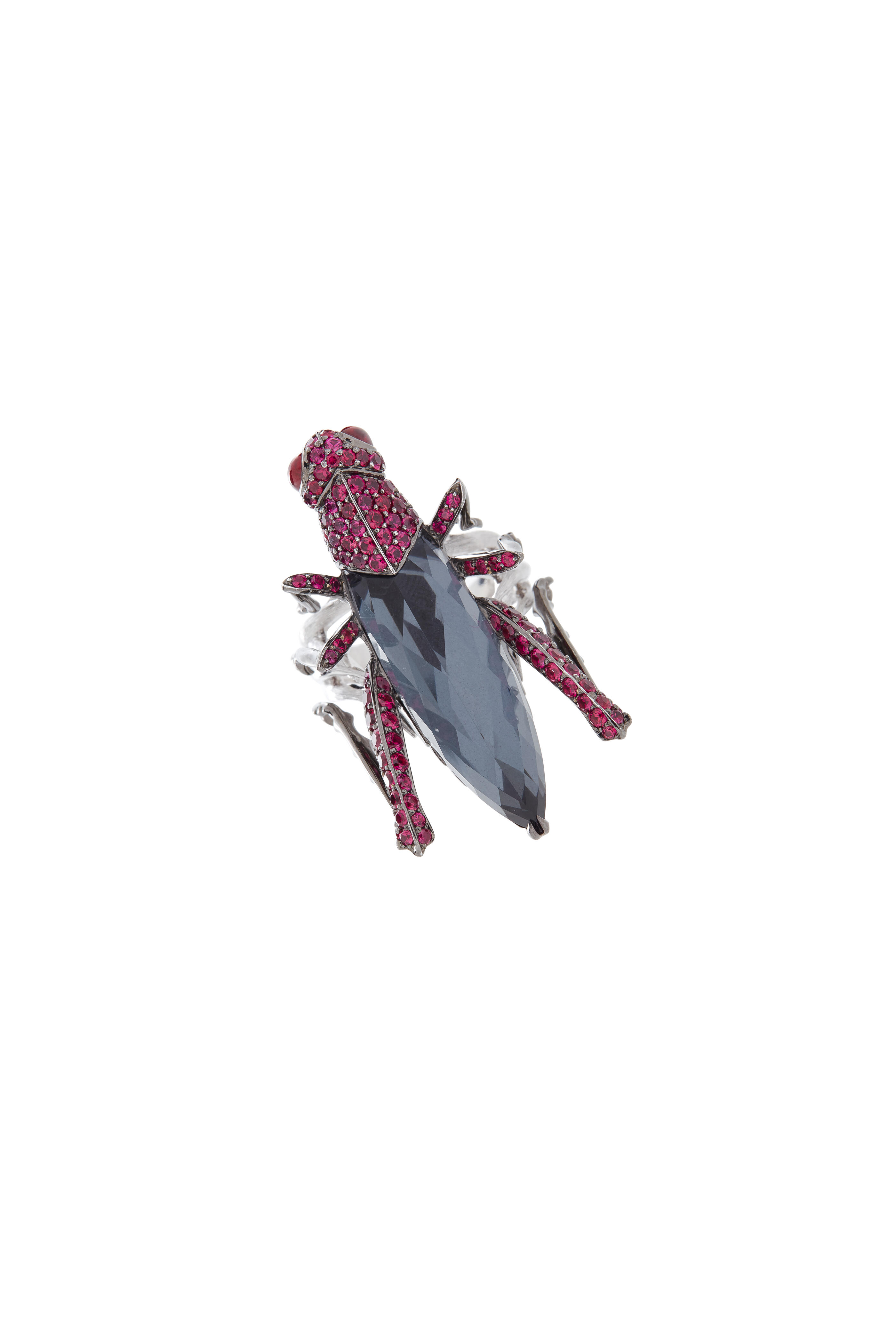 Stephen Webster - 18K White Gold Hematite & Ruby Grasshopper Ring