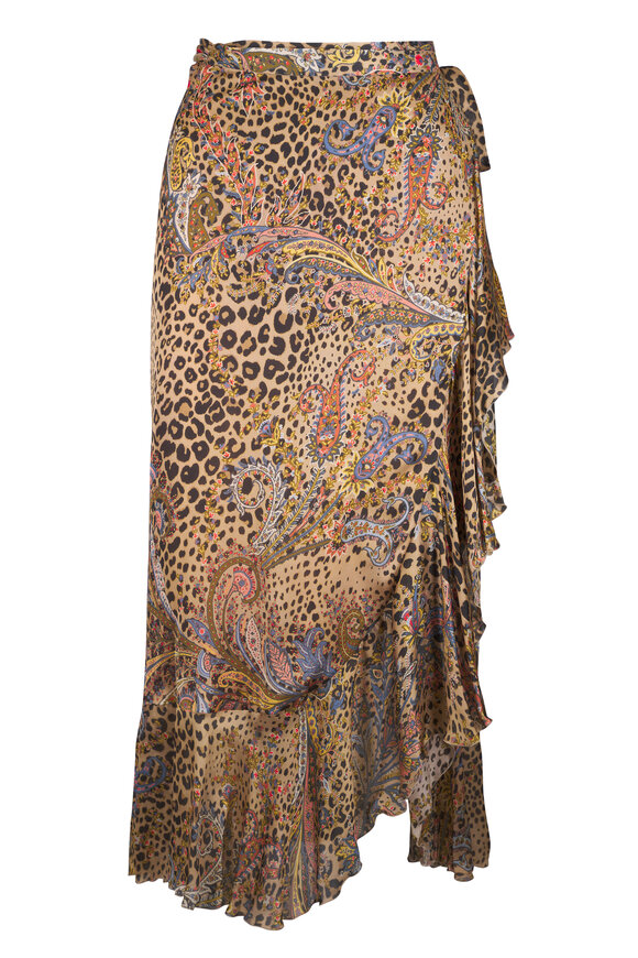 Etro Ruffled Leopard & Paisley Wrap Skirt