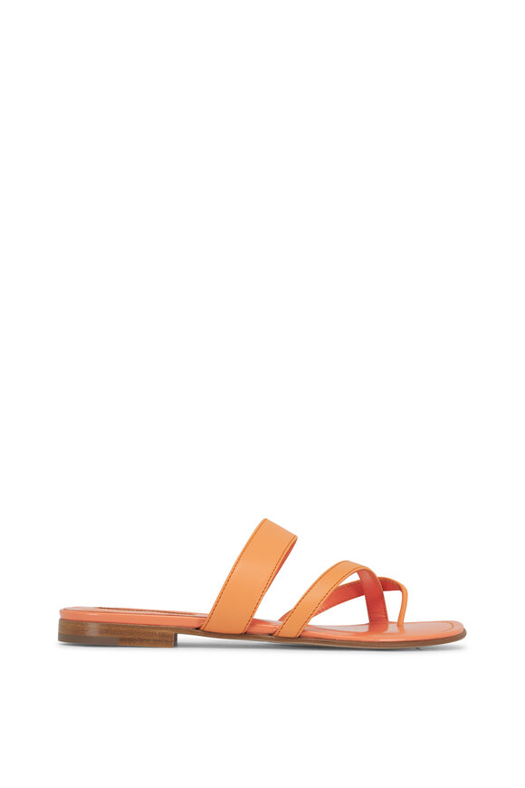 Manolo Blahnik - Susa Orange Leather Flat Sandal, 10mm