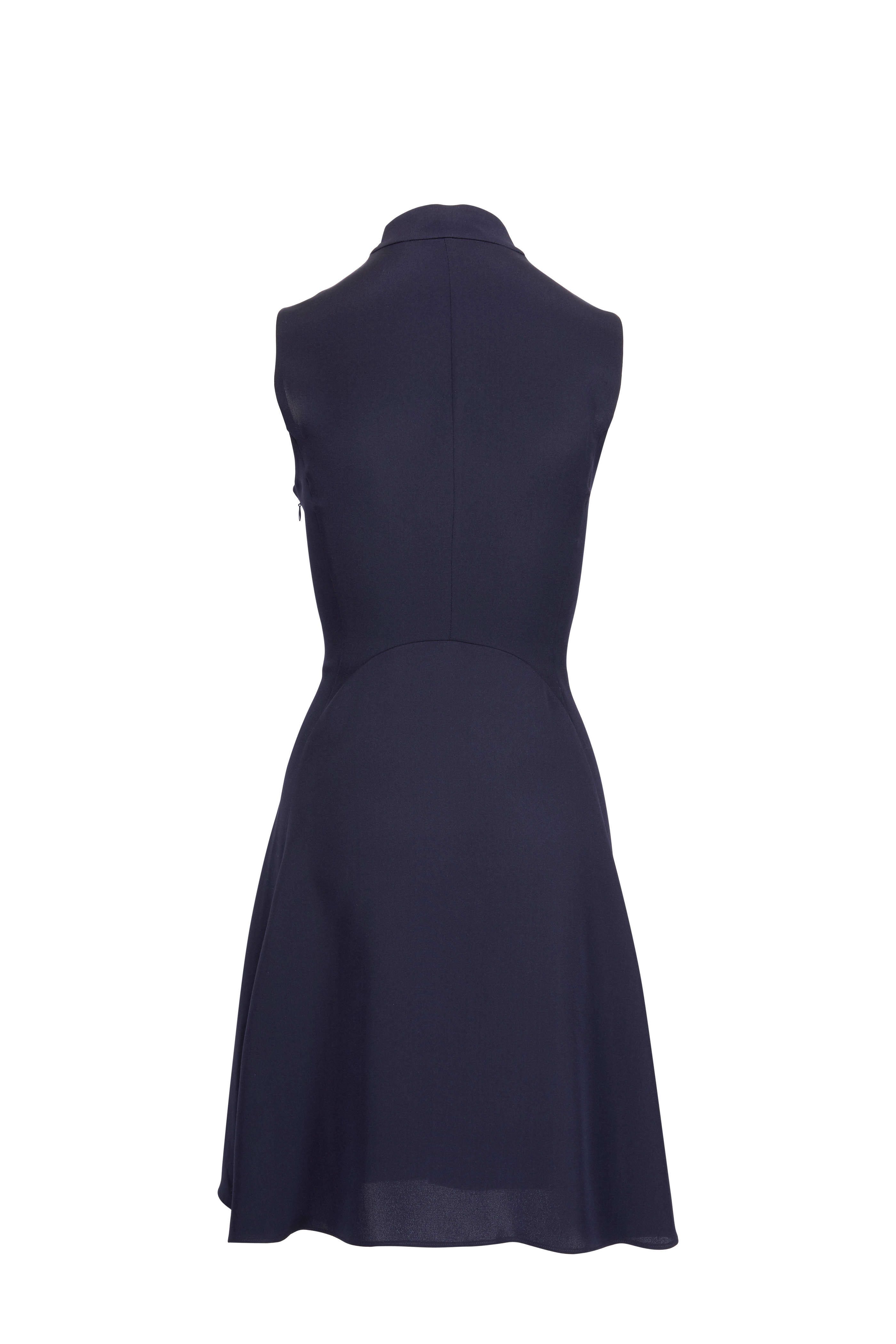 Derek Lam - Navy Silk Scarf-Neck Detail Sleeveless Dress