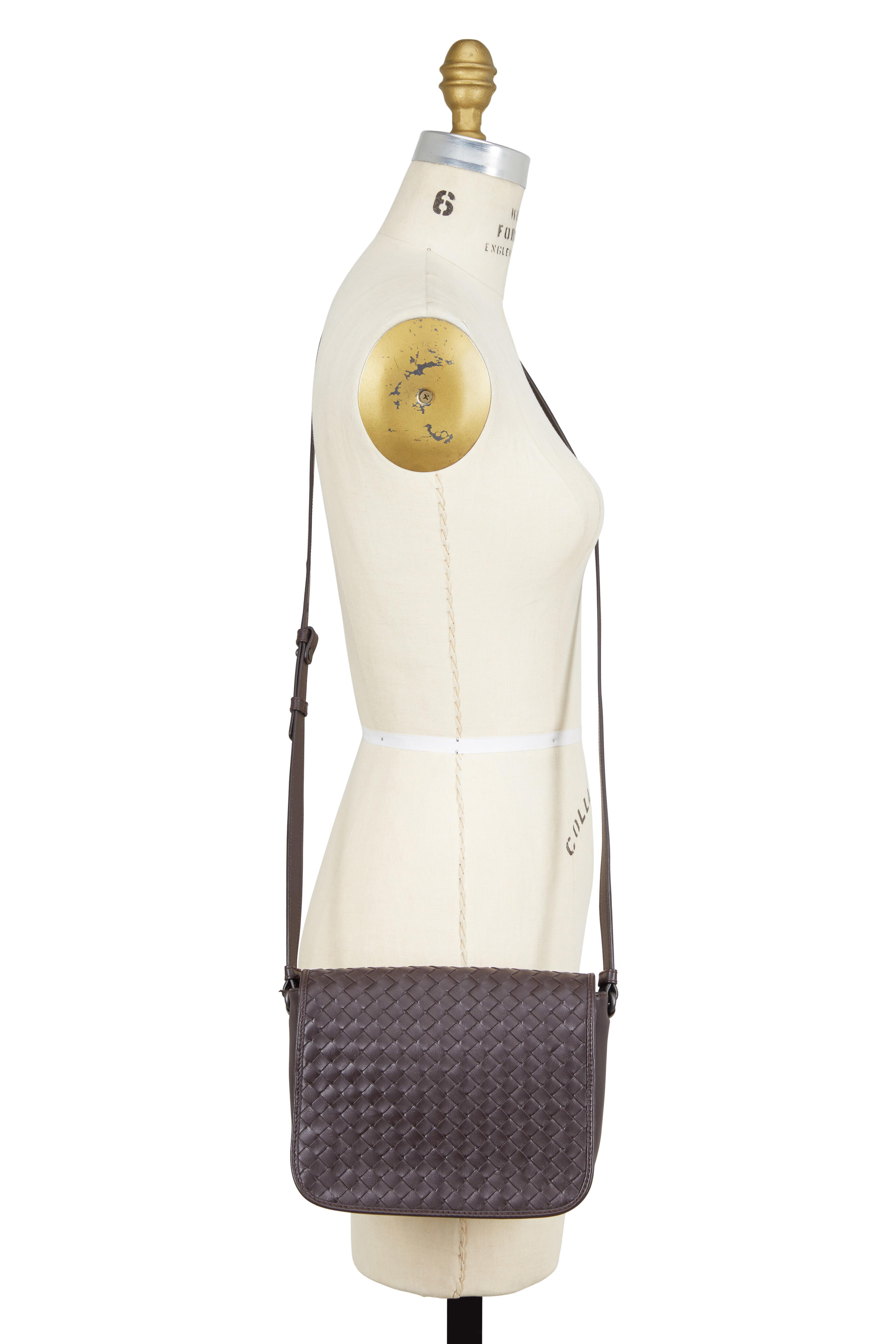 Bottega Veneta Brown Intrecciato Leather Full Flap Crossbody Bag at 1stDibs