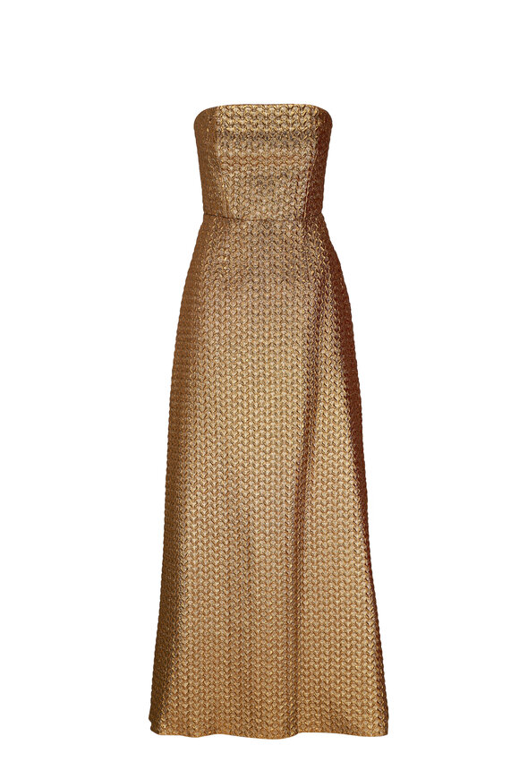 Carolina Herrera Gold Metallic Textured Strapless Gown  - view 1