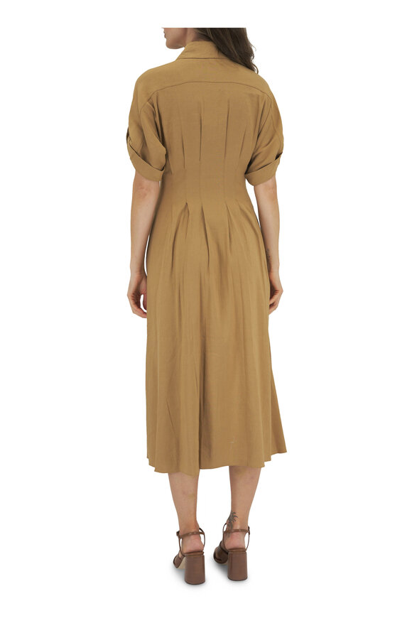 Veronica Beard - Adavi Desert Khaki Stretch Linen Midi Shirtdress