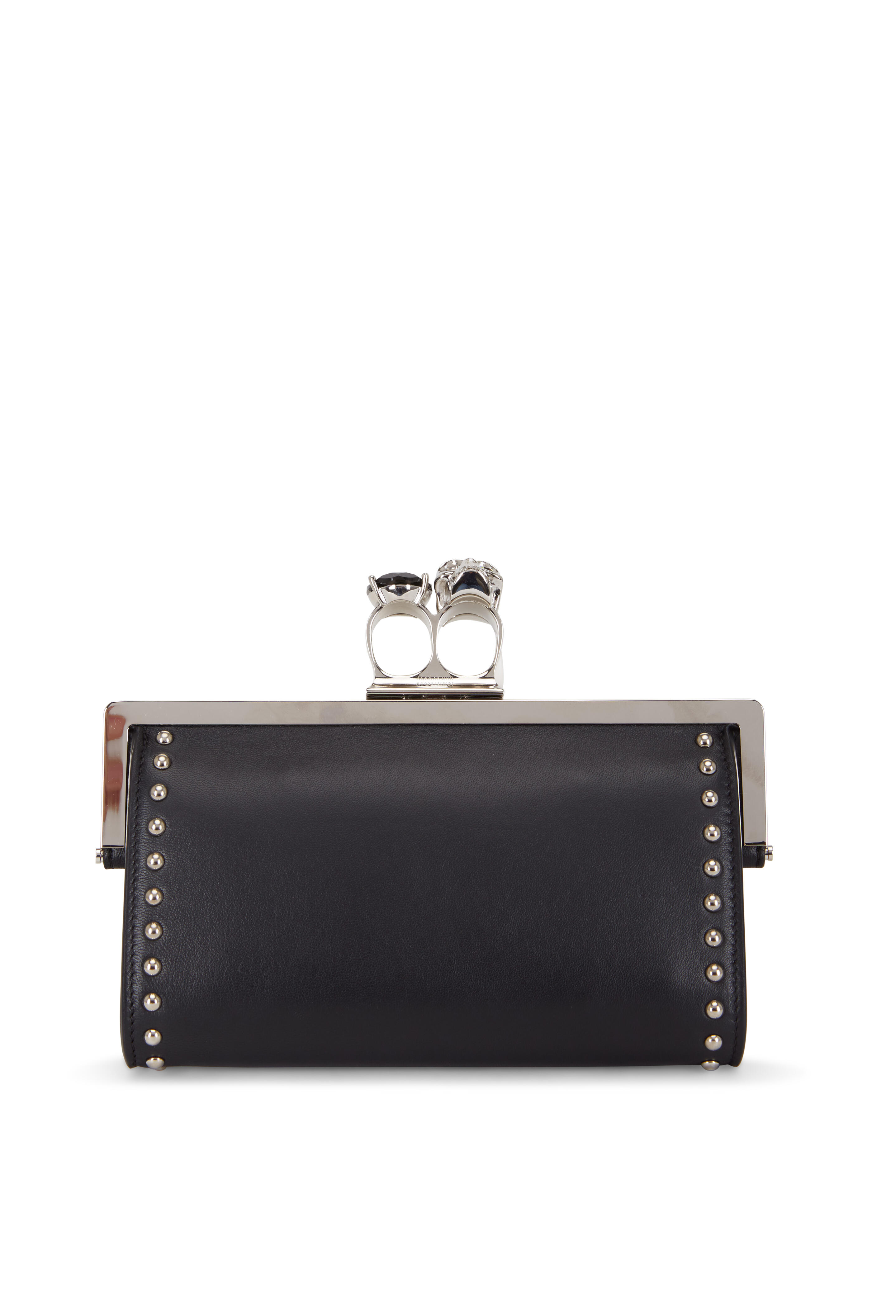 McQueen - Black Leather Studded Two-Ring Chain Wallet