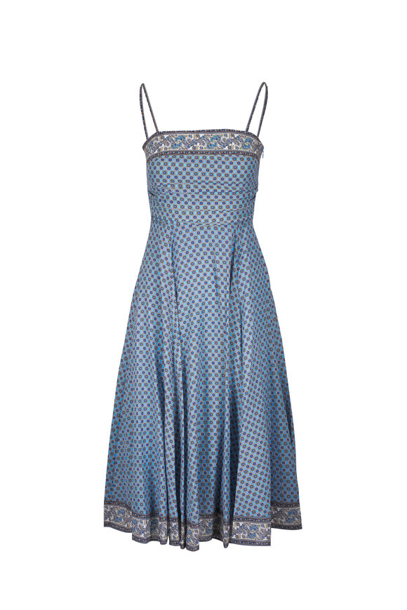 Veronica Beard Lana Blue Jay Multi Scarf Print Midi Dress