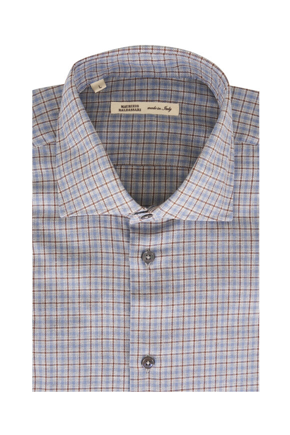 Maurizio Baldassari Santini Light Blue & Brown Plaid Sport Shirt - view 1