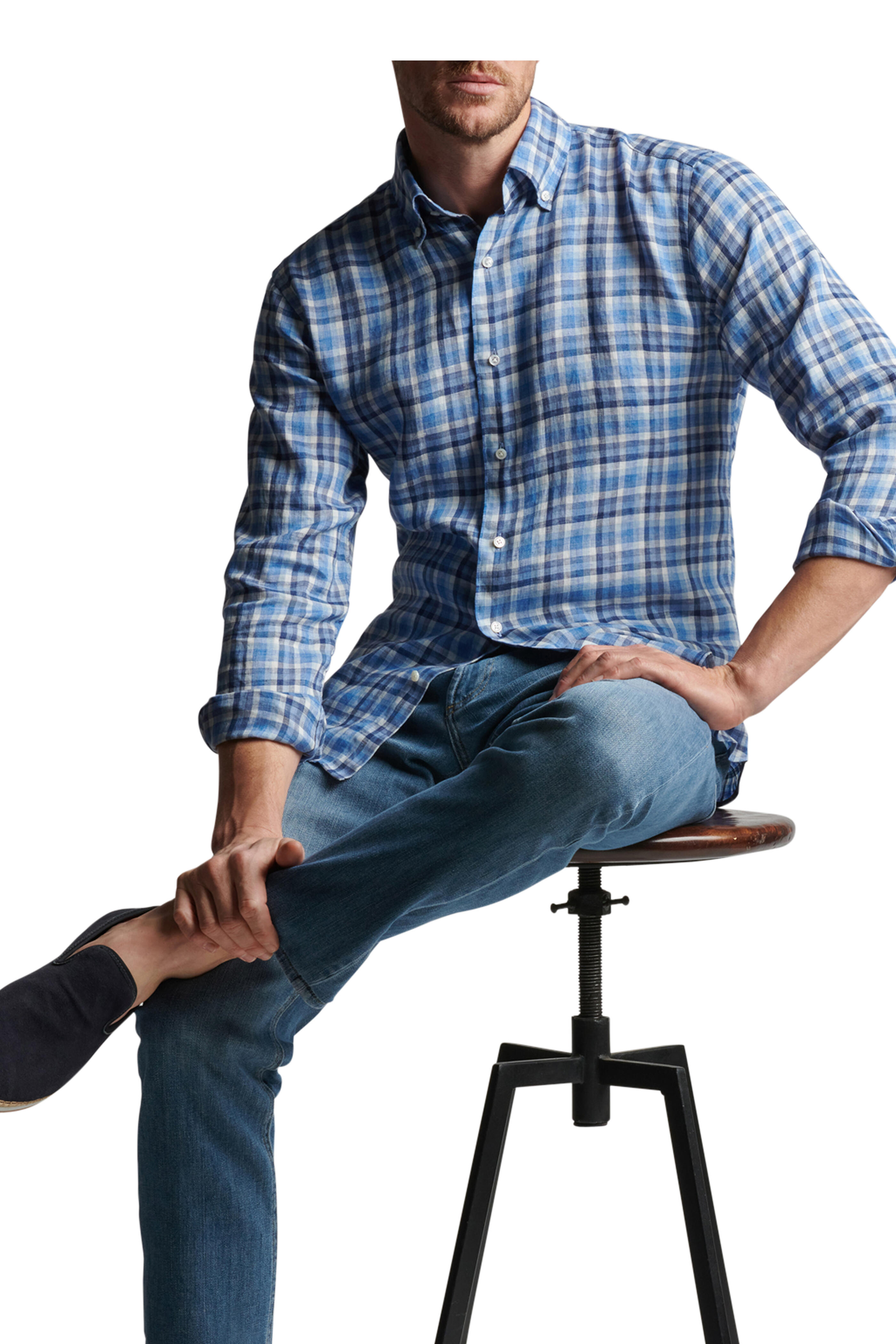 Peter Millar - Bella Vue Blue Pearl Linen Sport Shirt