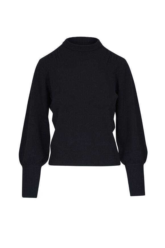 Kinross Black Cashmere Gathered Shoulder Sweater