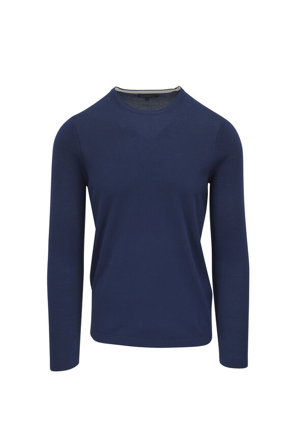 Patrick Assaraf Navy Blue Long Sleeve Crewneck Sweater