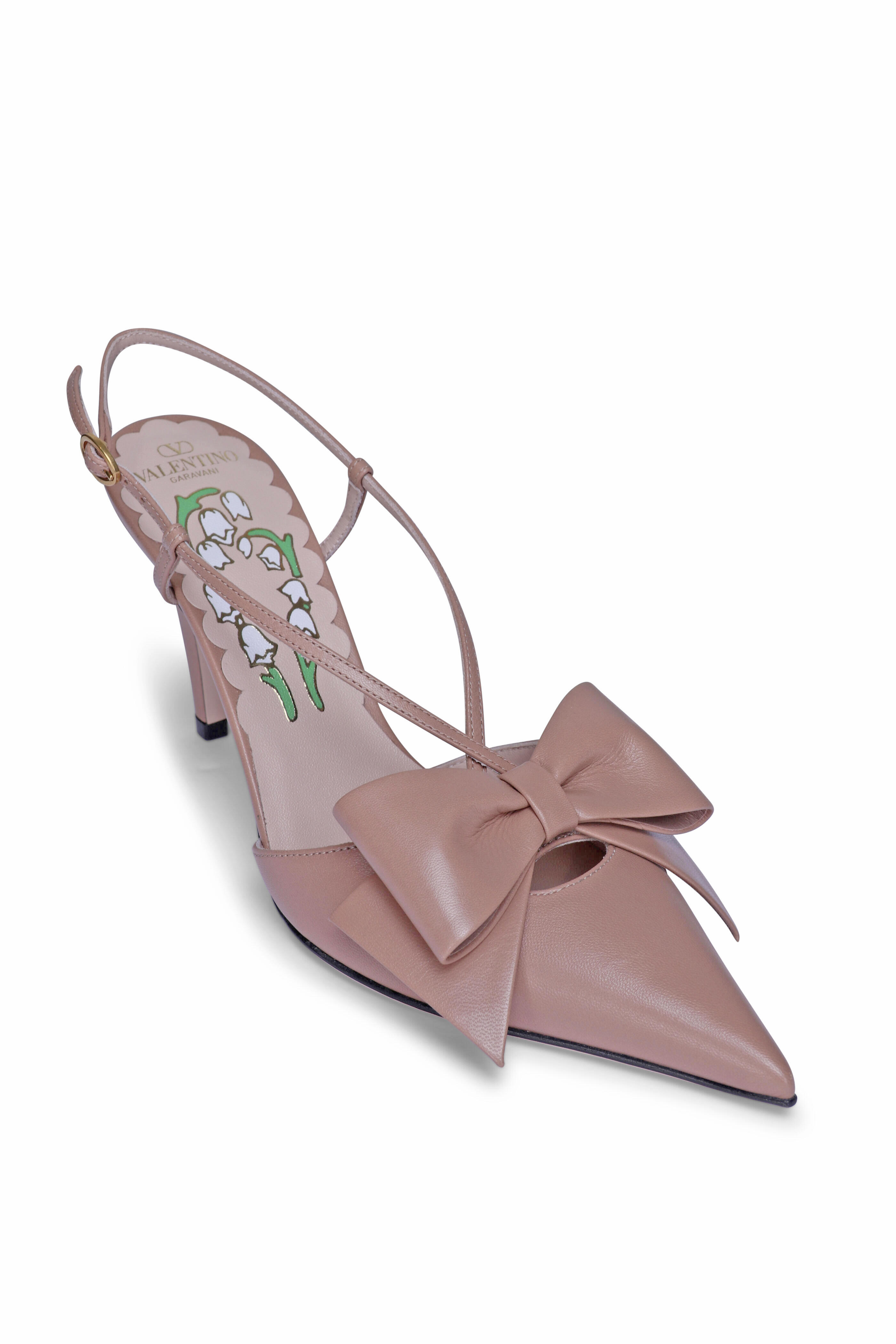 Valentino Garavani - Bowbow Rose Cannelle Leather Slingback Pump
