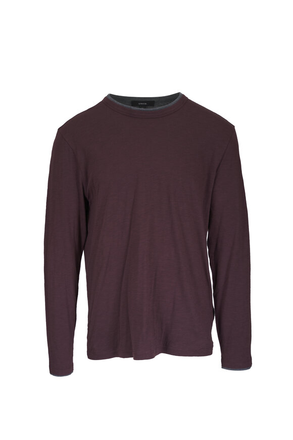 Vince Chocolate Cotton Double Layer Long Sleeve T-Shirt - view 1