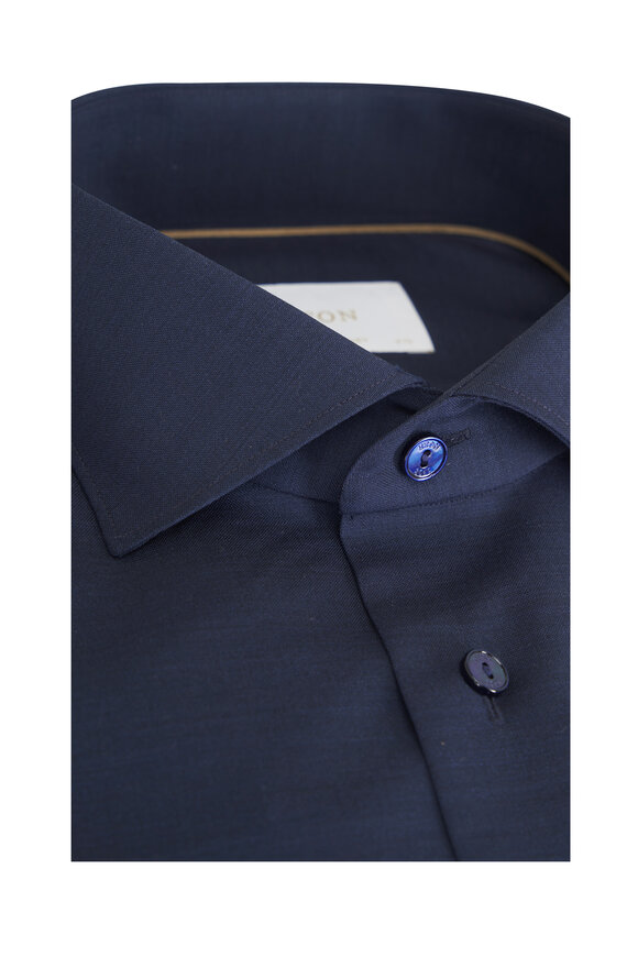 Eton Solid Navy Blue Wool Dress Shirt - view 2