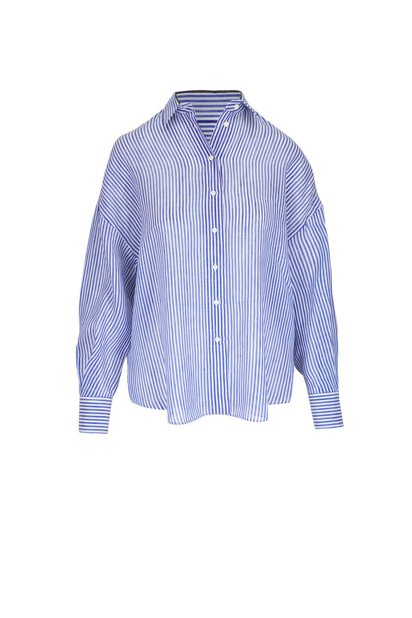 Brunello Cucinelli Blue & White Stripe Monili Blouse