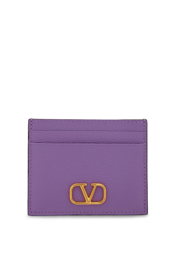 Valentino Garavani - Glicine VLogo Grainy Calfskin Leather Card Holder 