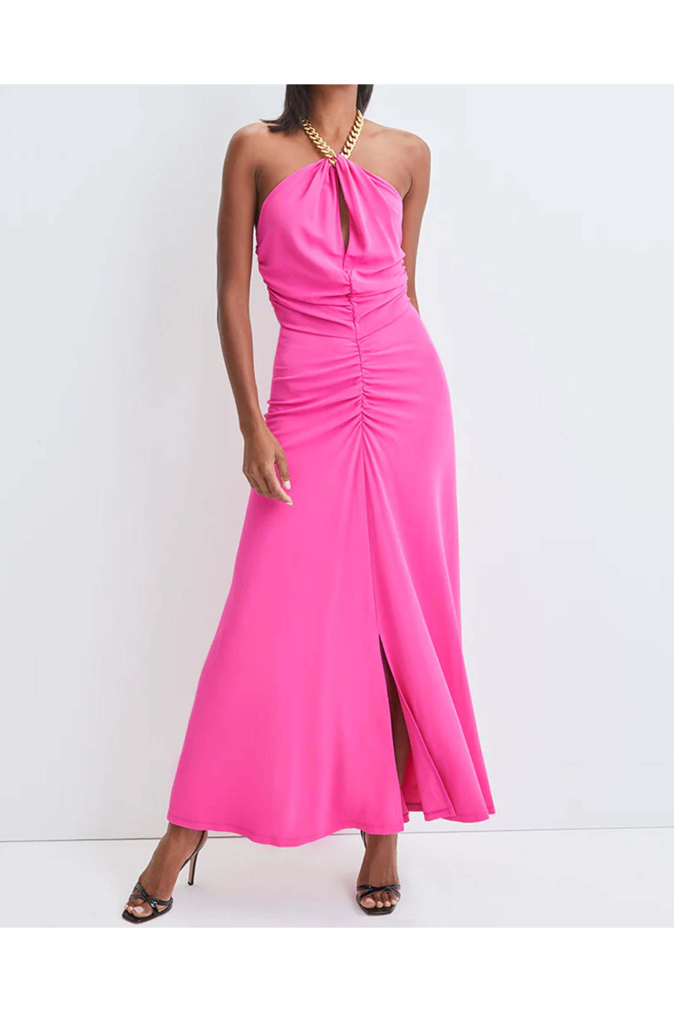 Veronica Beard - Hot Pink Reze Halterneck Midi Dress Veronica Beard - Hot Pink Reze Halterneck Midi Dress