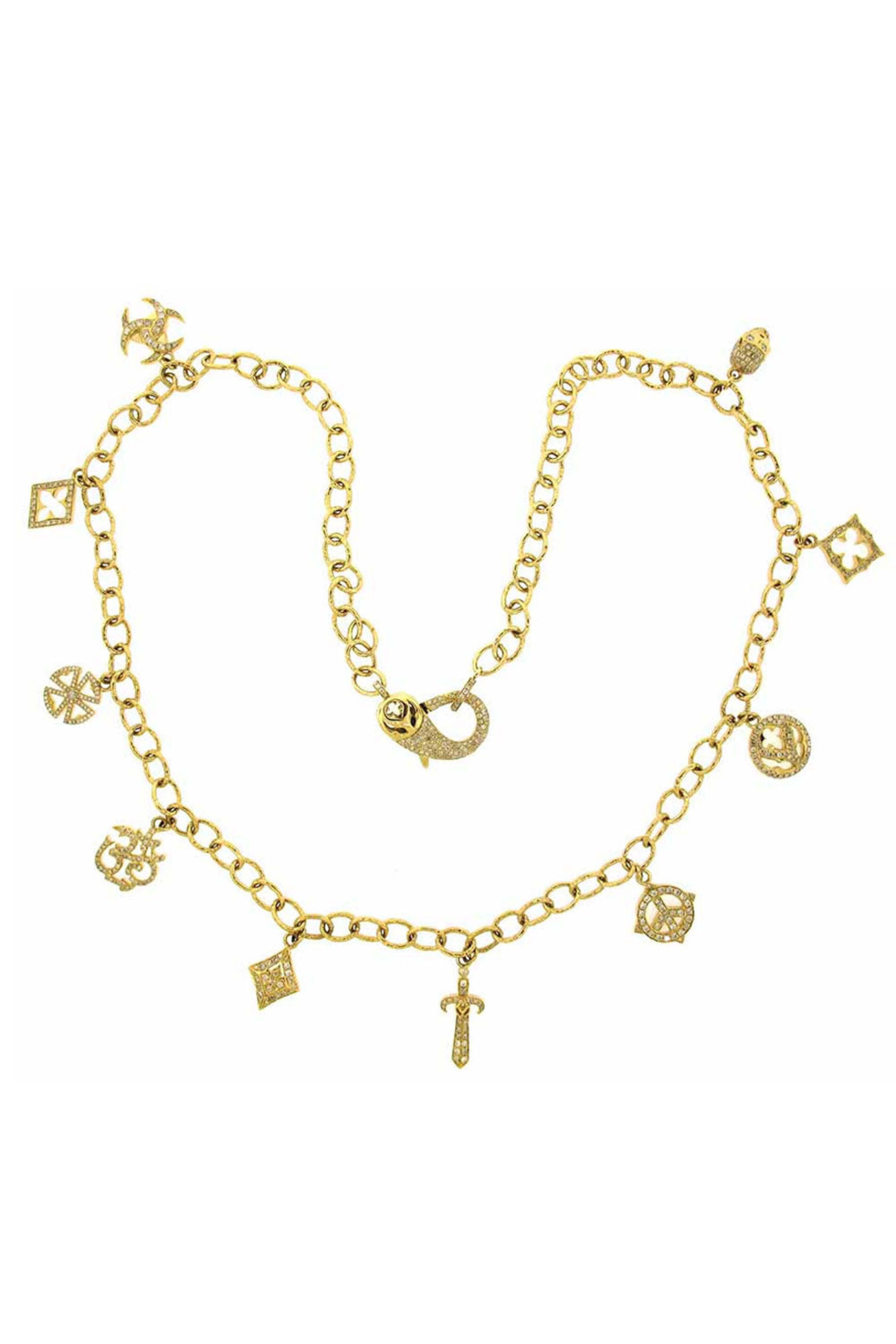 Loree Rodkin - Diamond Charm Flintstone Link Necklace