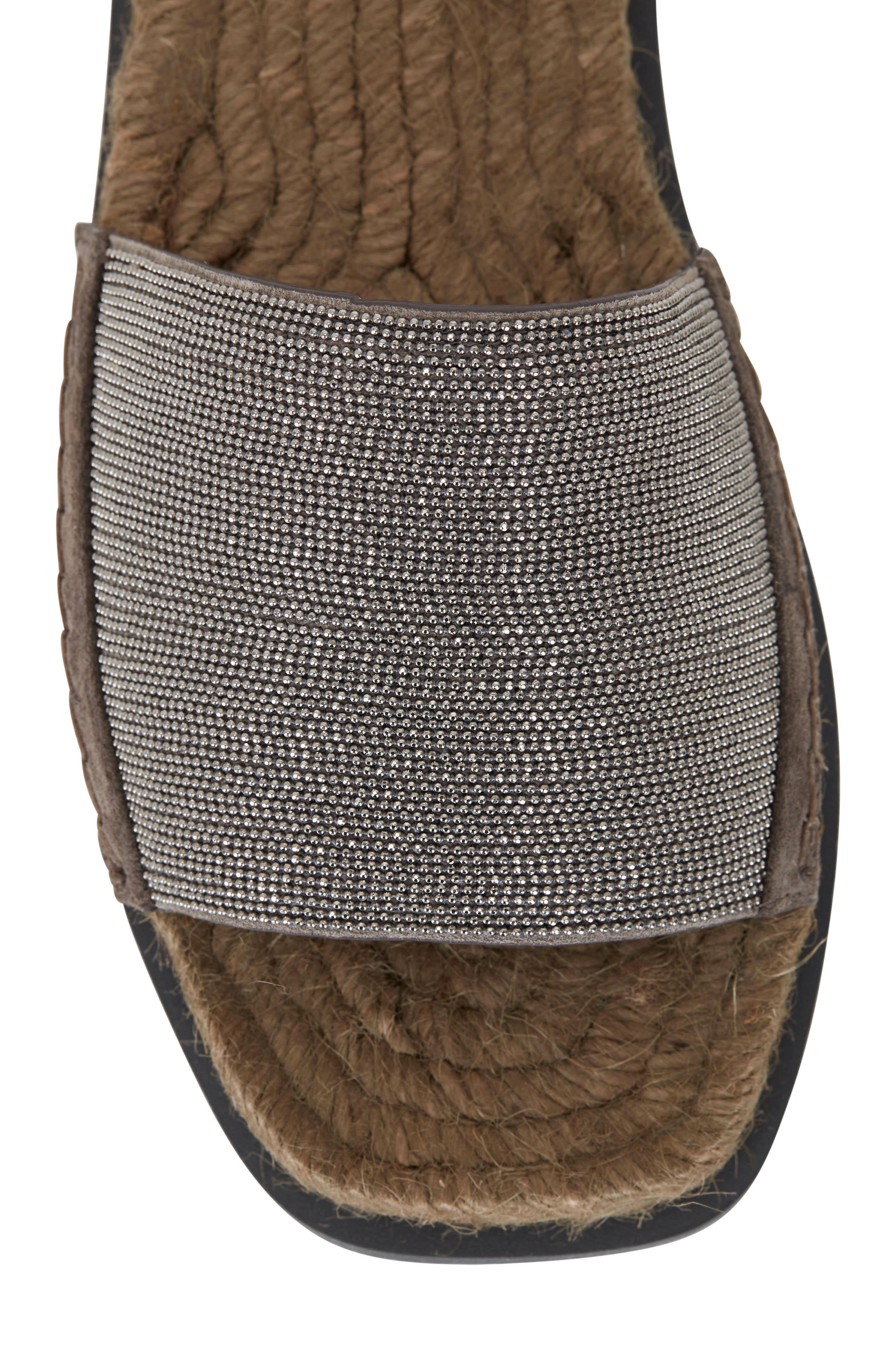 Brunello Cucinelli - Taupe Leather & Monili Espadrille Slide