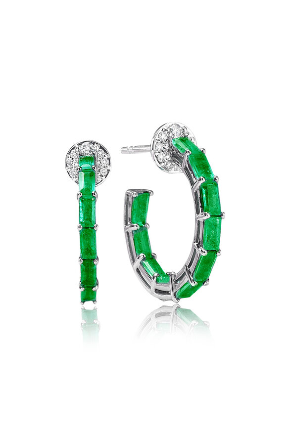 Nam Cho - Baguette Emerald & Diamond Hoops