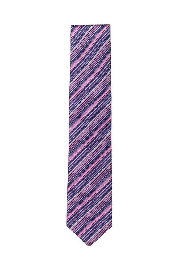 Dolce Punta Pink & Navy Stripe Silk Necktie