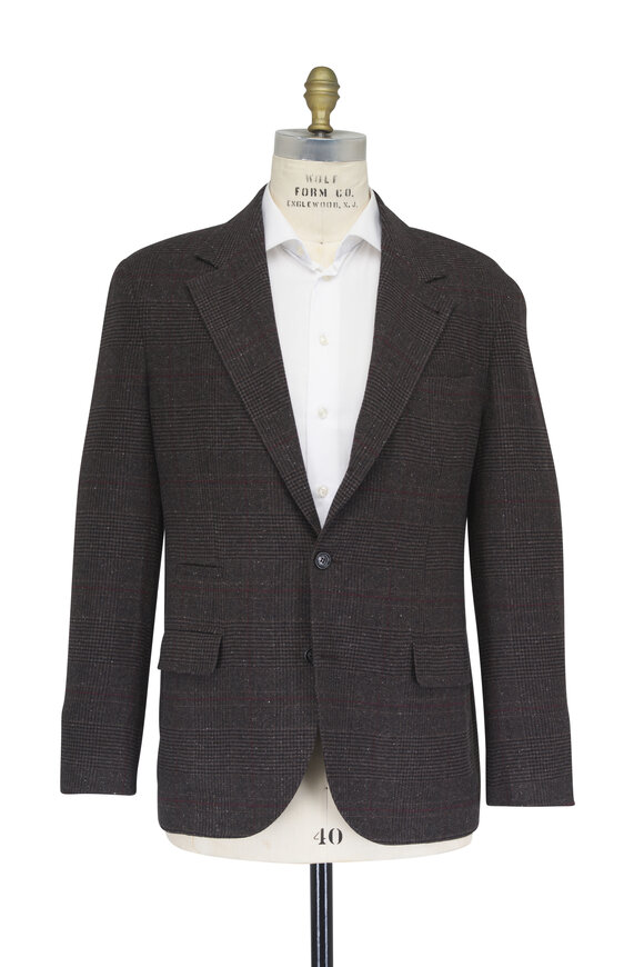 Brunello Cucinelli Dark Brown Check Silk, Wool & Cashmere Sportcoat - view 3