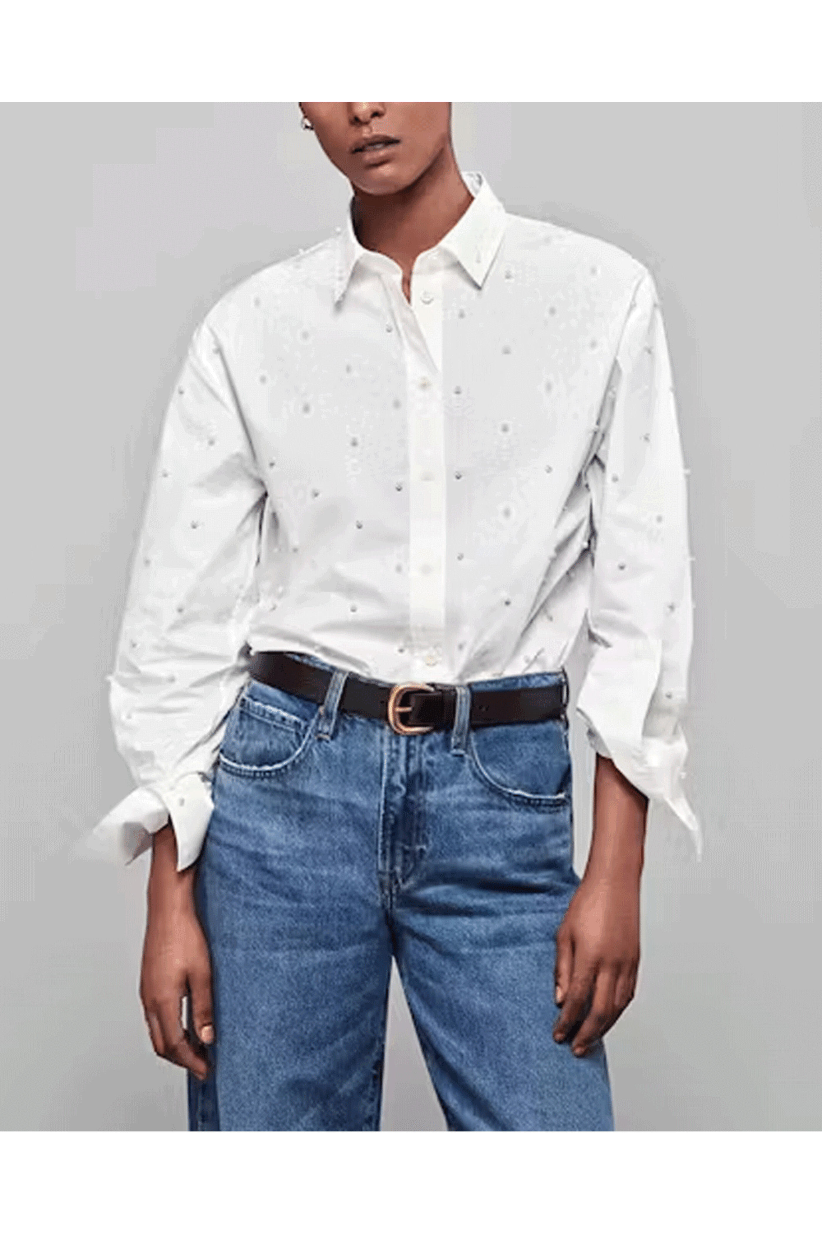 Frame - White Oversized Pearl Pocket Shirt