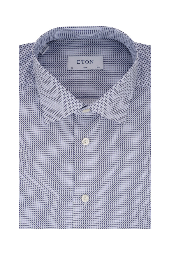 Eton - Midnight Blue Patterned Slim Fit Dress Shirt