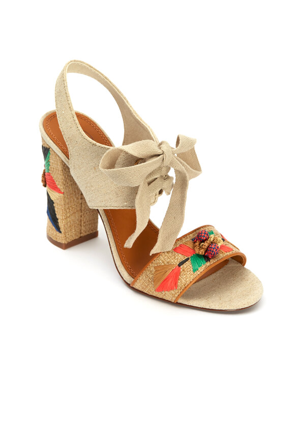 Tory Burch - Geraldine Raffia & Linen Lace-Up Sandals