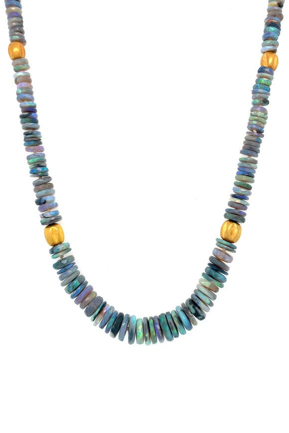 Ellen Hoffman 20k Gold Heishi Australian Black Opal Necklace - view 1