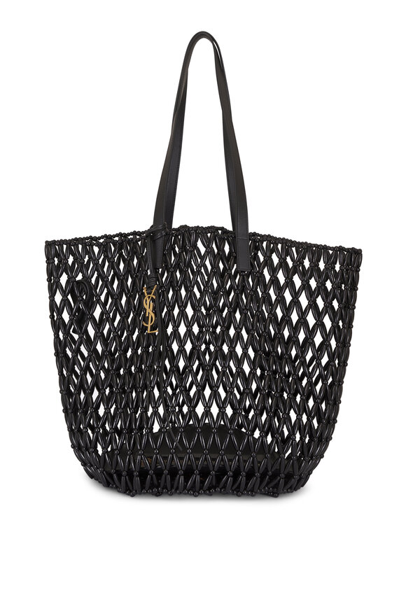 Saint Laurent Medium Panier Woven Wood Bead Black Tote - view 1